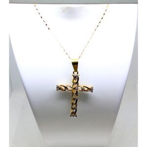 Gold Tone double sided CZ Cross Pendant with 18 inch Chain (unisex) (Reversible)